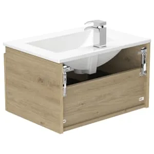 Newland Natural Oak Basin Unit Single Drawer Suspended - 600mm 2