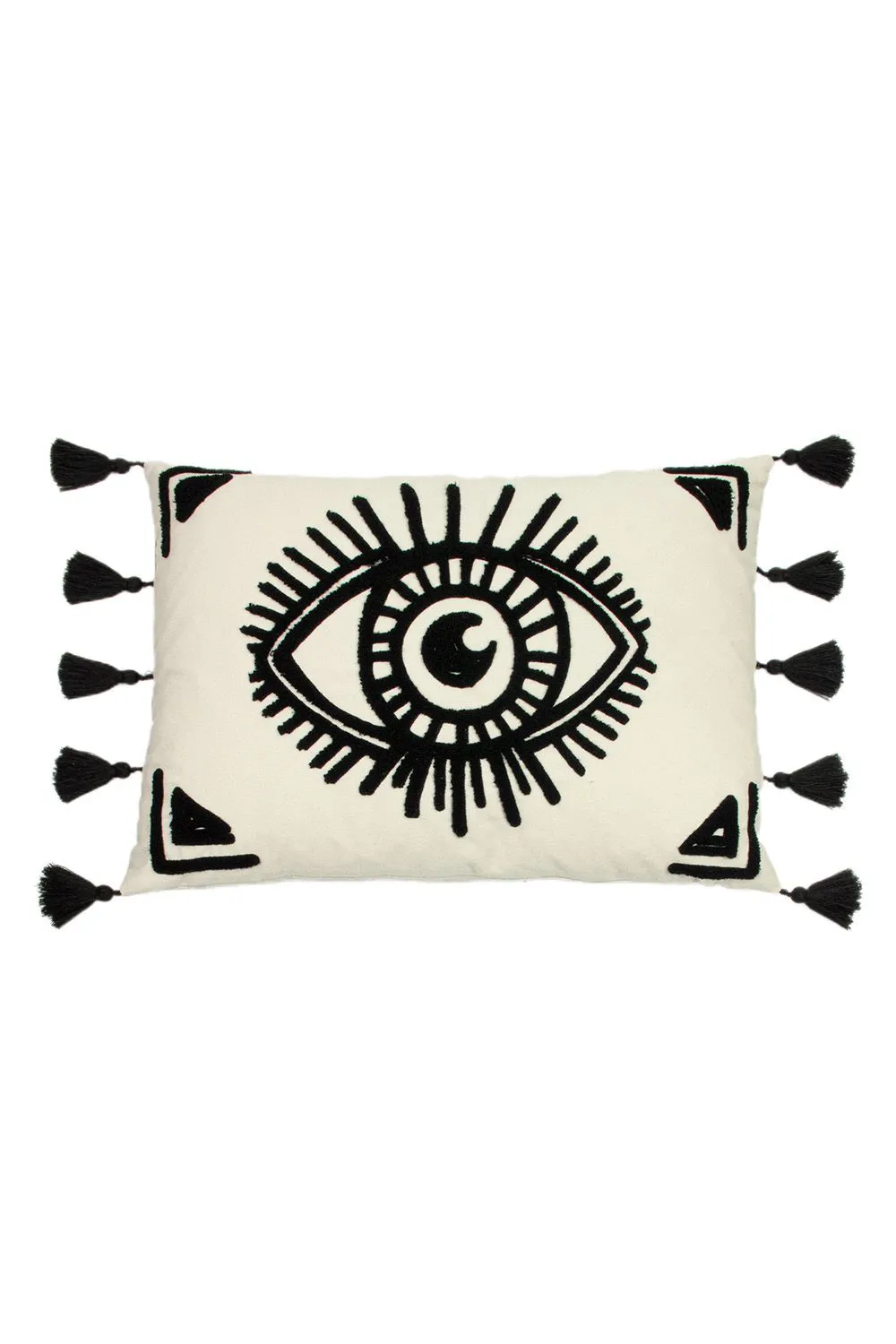 Furn Ashram Eye Tufted Tassel Edged Cushion in White