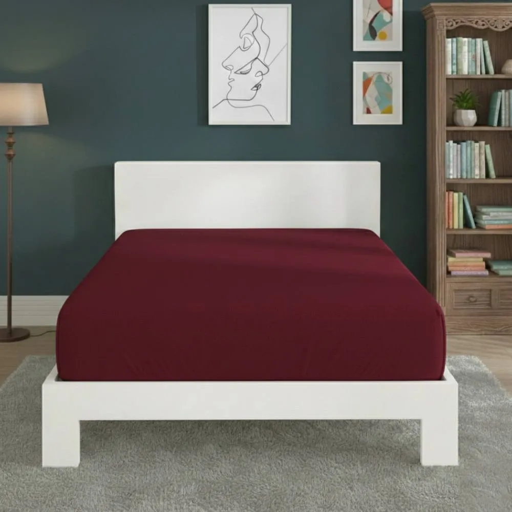 Snug City Polycotton Fitted Sheet Extra Deep 40cm Skirt Easy Care in Wine