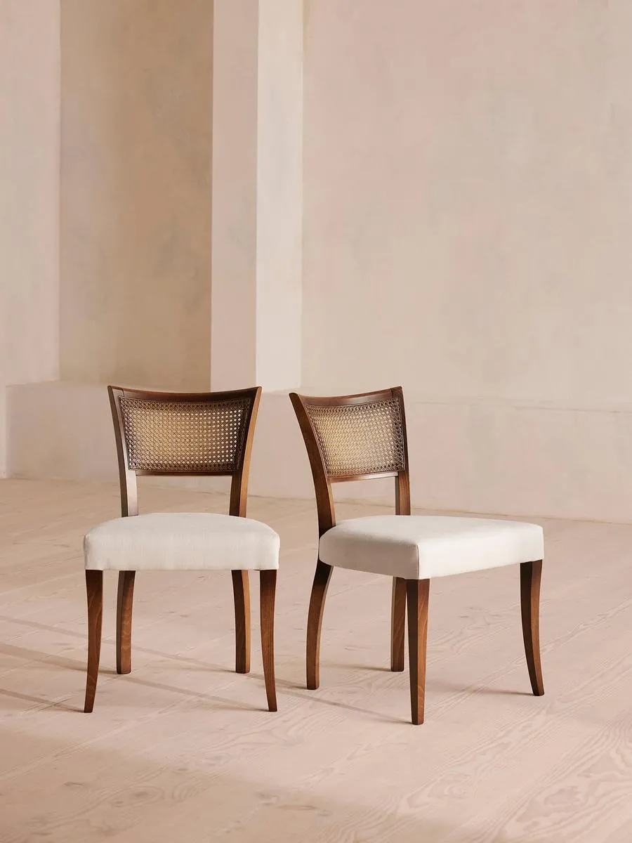 Pair of Molina Dining Chairs, Cane Back, Linen, Natural