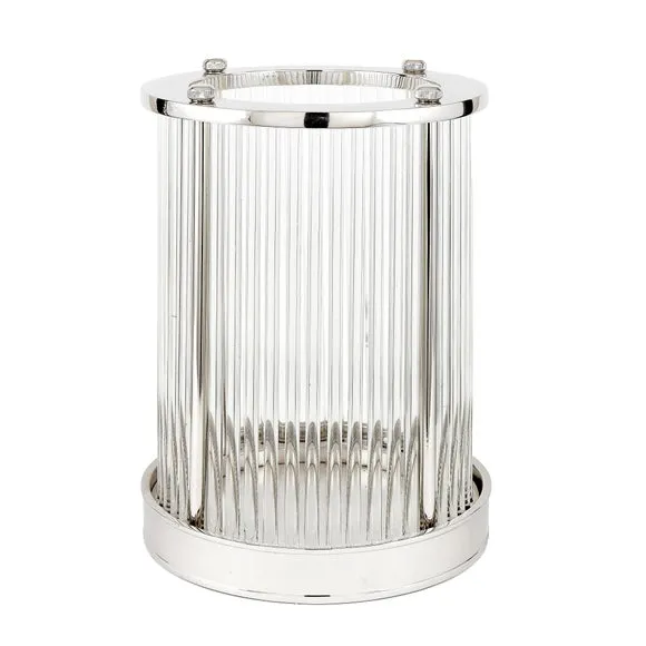 Silver & Ribbed Glass Hurricane Candle Holder 4