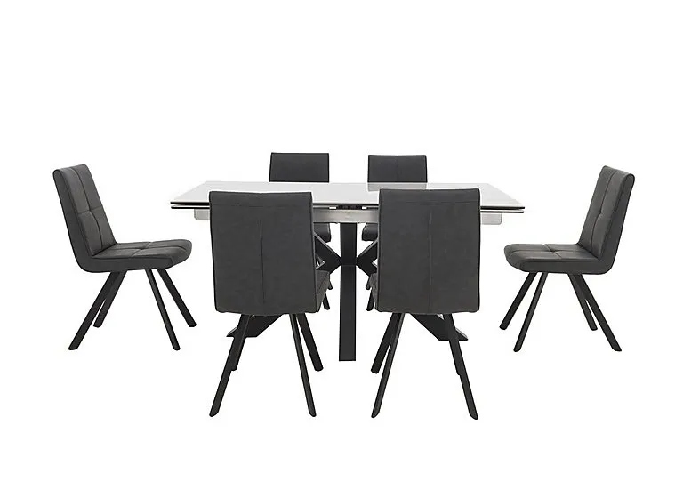 Phoenix Dining Table and 6 Chairs - Dark Grey