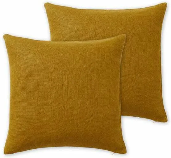 Adra Set of 2 100% Linen Cushions, 50 x 50cm, Dark Mustard