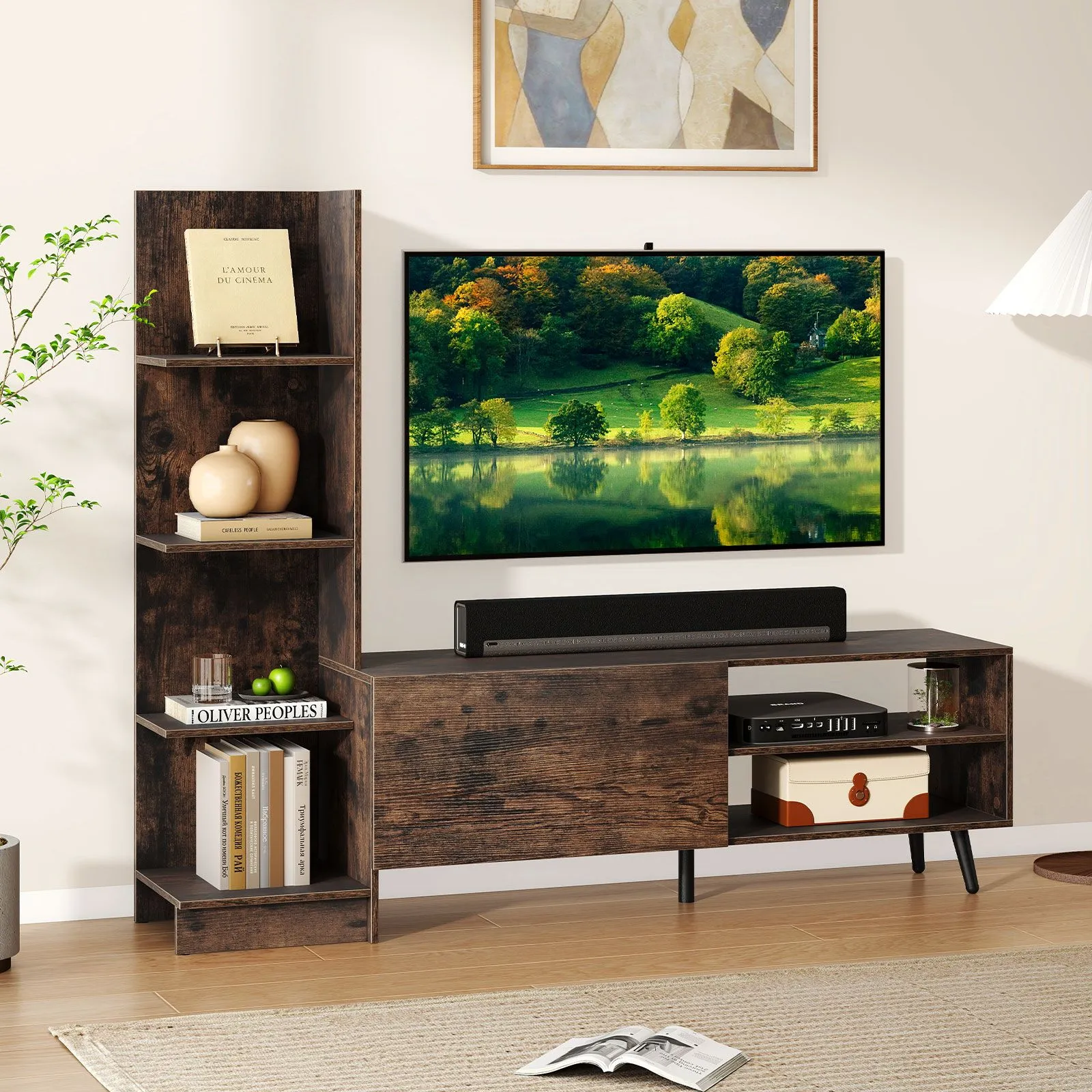Costway TV Stand for TVs up to 50 Inches Entertainment Center in Brown 3