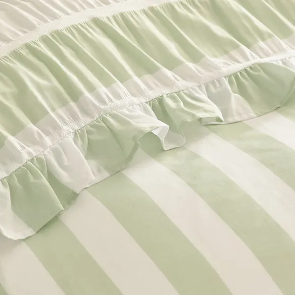 Catherine Lansfield Seersucker Frill Stripe Polycotton Duvet Cover & Pillowcase Set 4