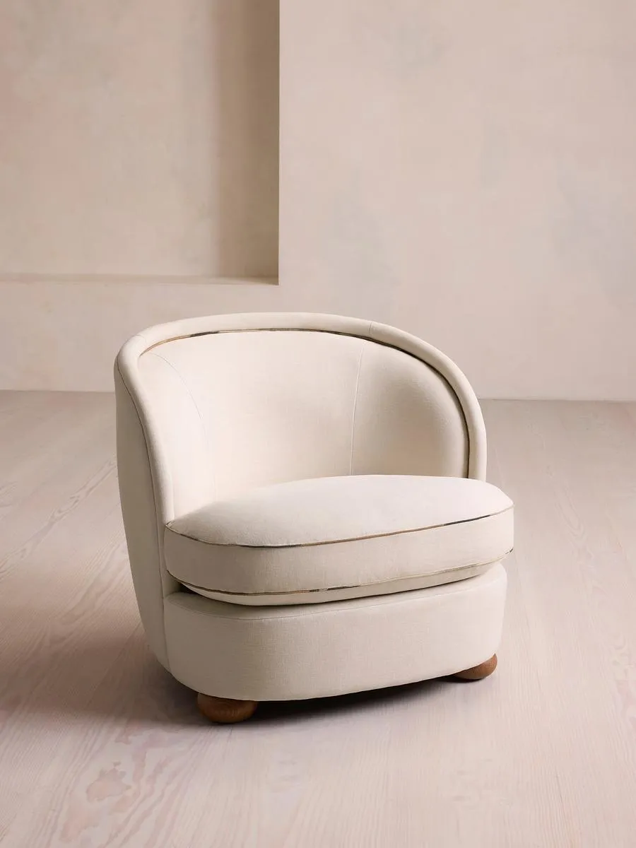 Blair Tub Armchair, Natural Linen, Floral Ikat Trim