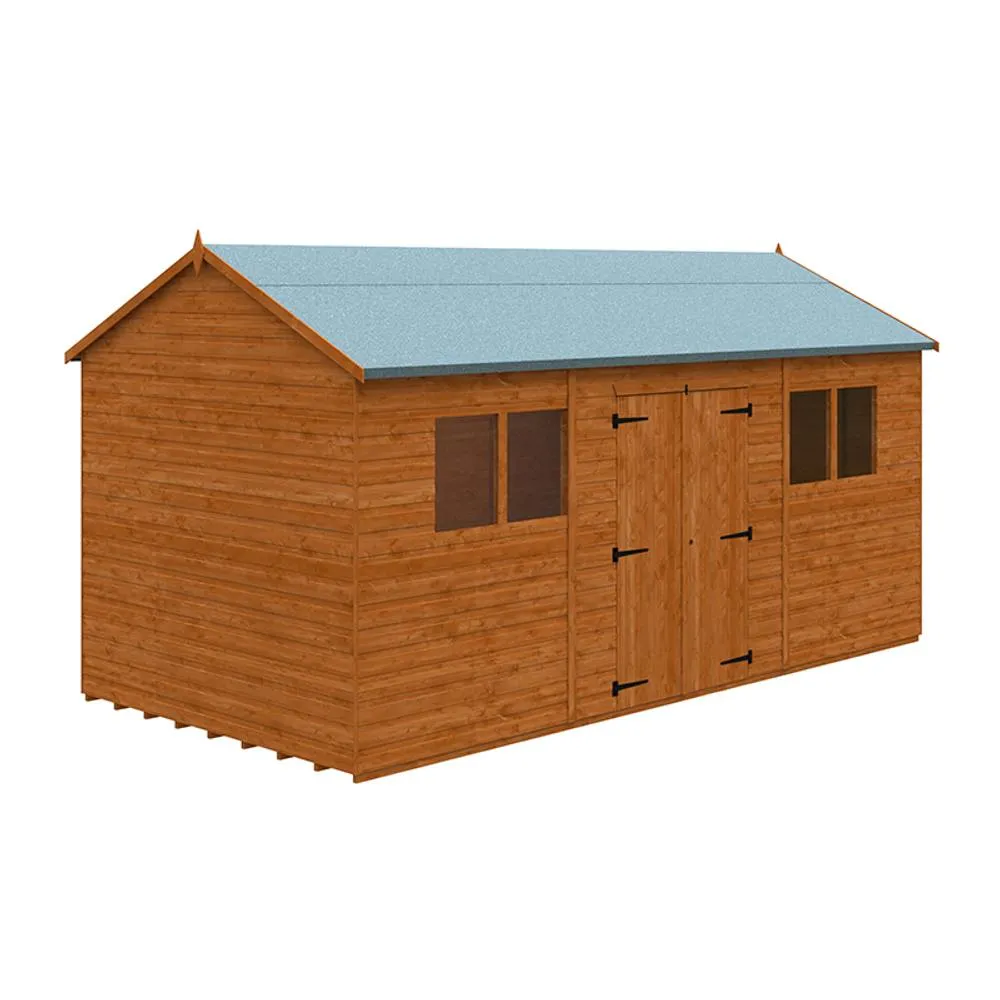 Buttercup Farm 16 x 8 Feet Workman Apex 12mm Shed - Solid Wood/Softwood/Pine in Burnt Orange