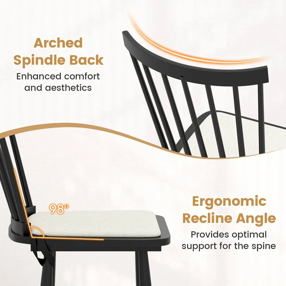 Costway 2PCS Windsor Dining Chair Wooden Chairs w/ Removable Seat Cushion in Black 4