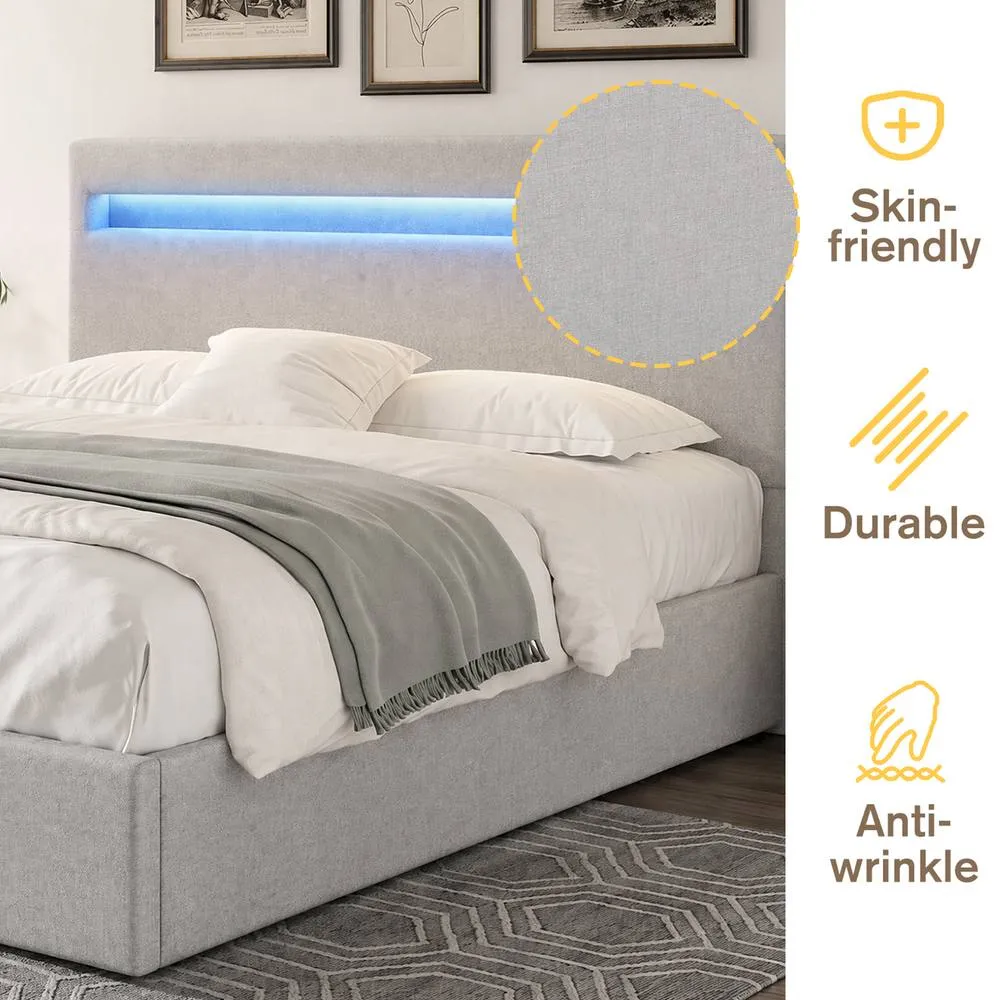 Comfy Living Ltd Fabric Modern Gas Lift Ottoman Bed Frame With LED in Light Grey 5