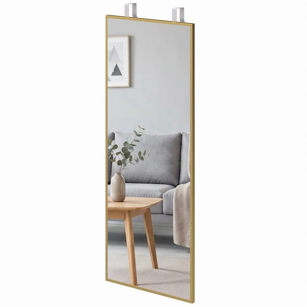 HOMCOM 40 x 110 cm Full Length Wall Mirror with Adjustable Hooks, Gold Tone