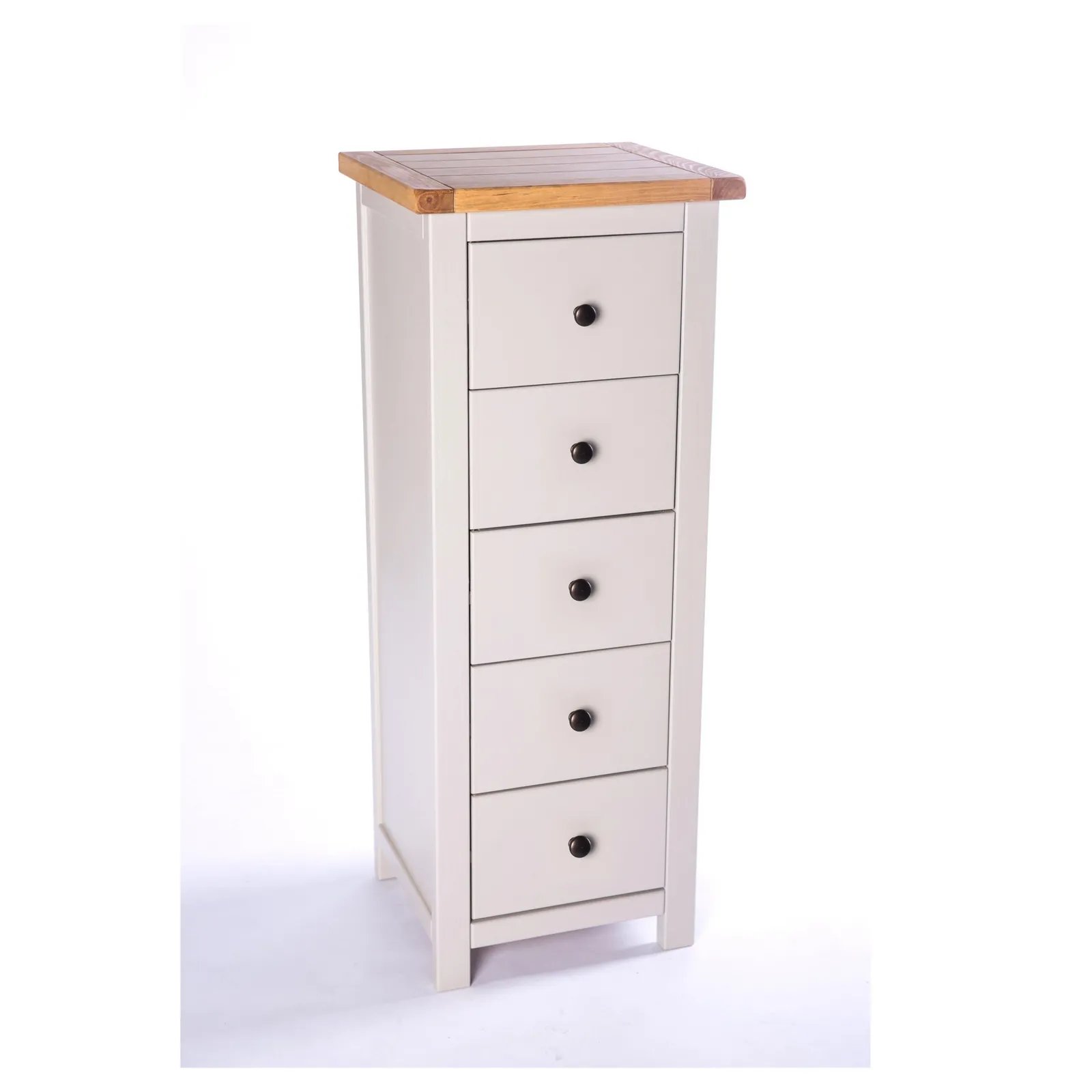 Cabinet Bits Argenta 5 Drawer Narrow Chest of Drawers Brass Knob in Light Grey 3