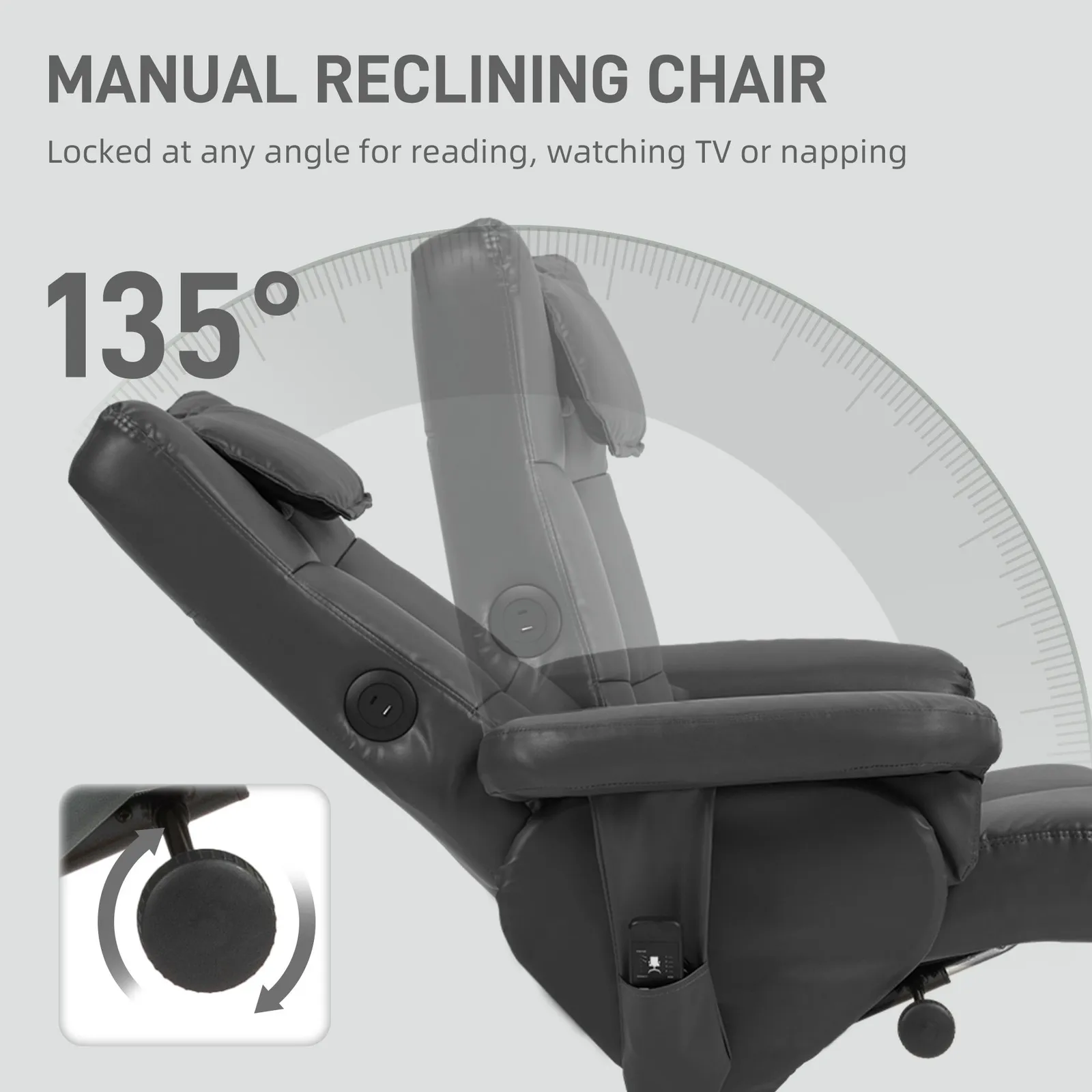 HOMCOM Massage Recliner Chair with Footstool & Hidden Storage in Black 6