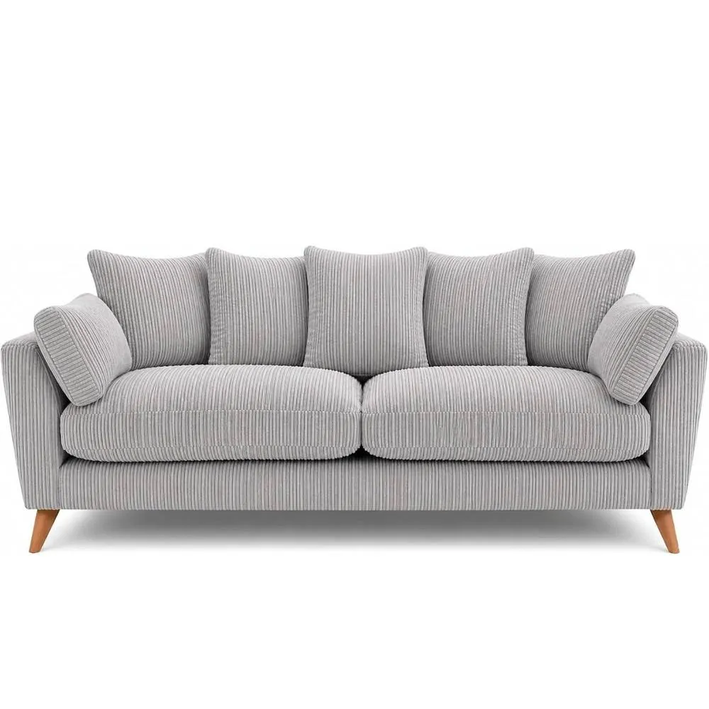 Bliss Furniture Harlow Jumbo Cord 3 Seater Sofa, Modern Tailored Design in Silver
