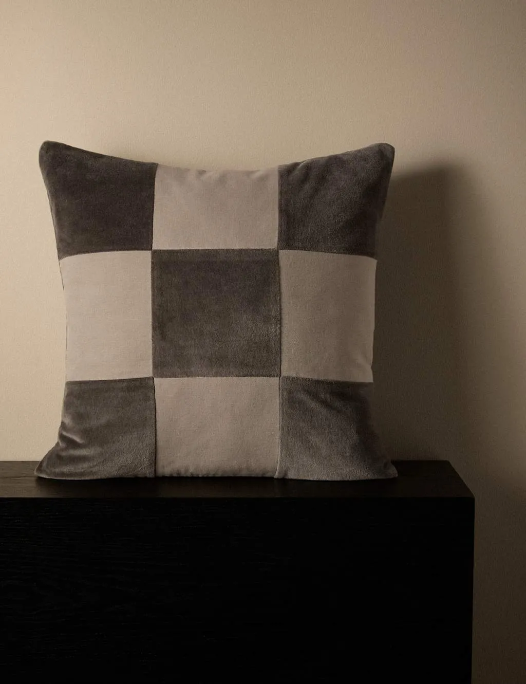 M&S X Kelly Hoppen Pure Cotton Checkerboard Cushion Grey Mix
