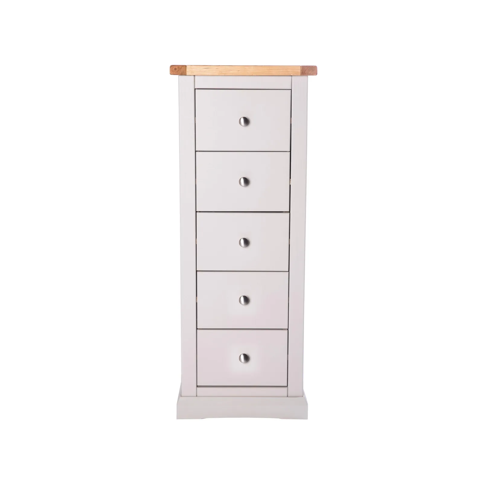 Cabinet Bits Loreo 5 Drawer Narrow Chest of Drawers Chrome Knob in Light Grey