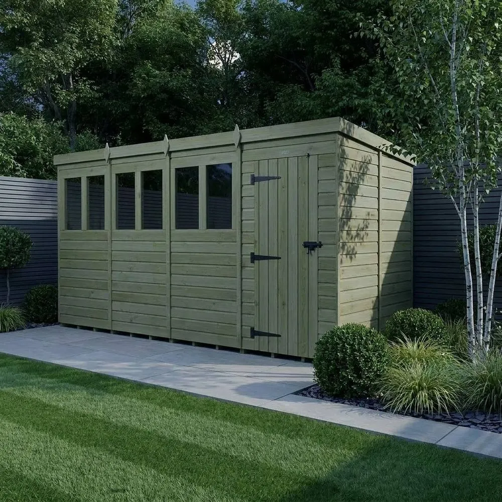 Buttercup Farm 16ft x 9ft Pent Garden Shed Single Door With Windows - Timber in Natural 3