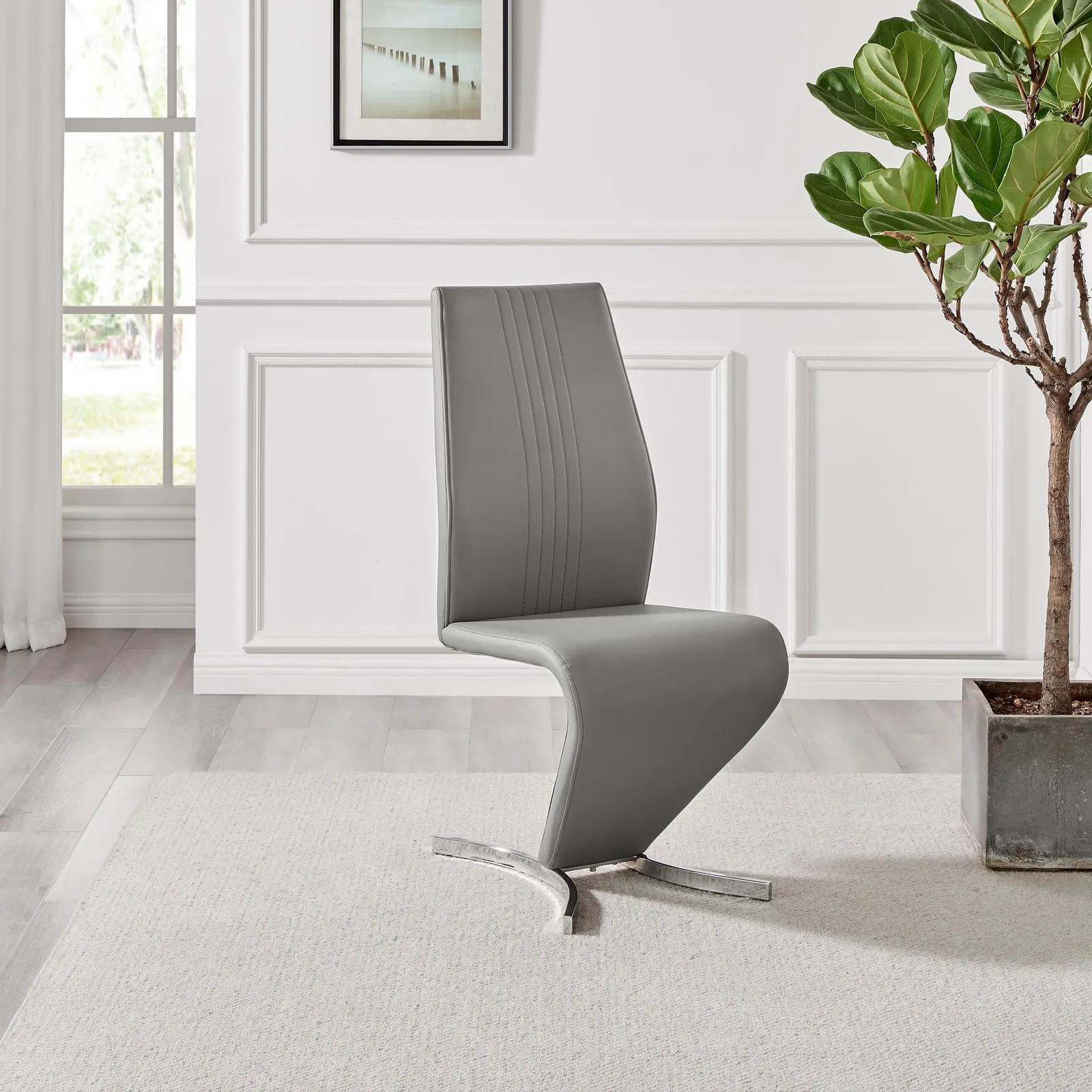 FurnitureboxUK Set of 2 Willow Contemporary Z Shaped Faux Leather Dining Chairs With Silver Chrome Metal Legs in Grey 5