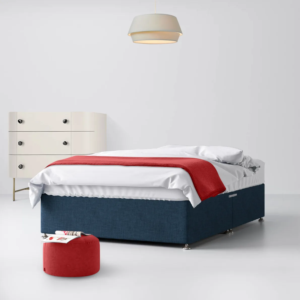 Classic Midnight Blue Fabric Ottoman Divan Bed - 4ft Small Double