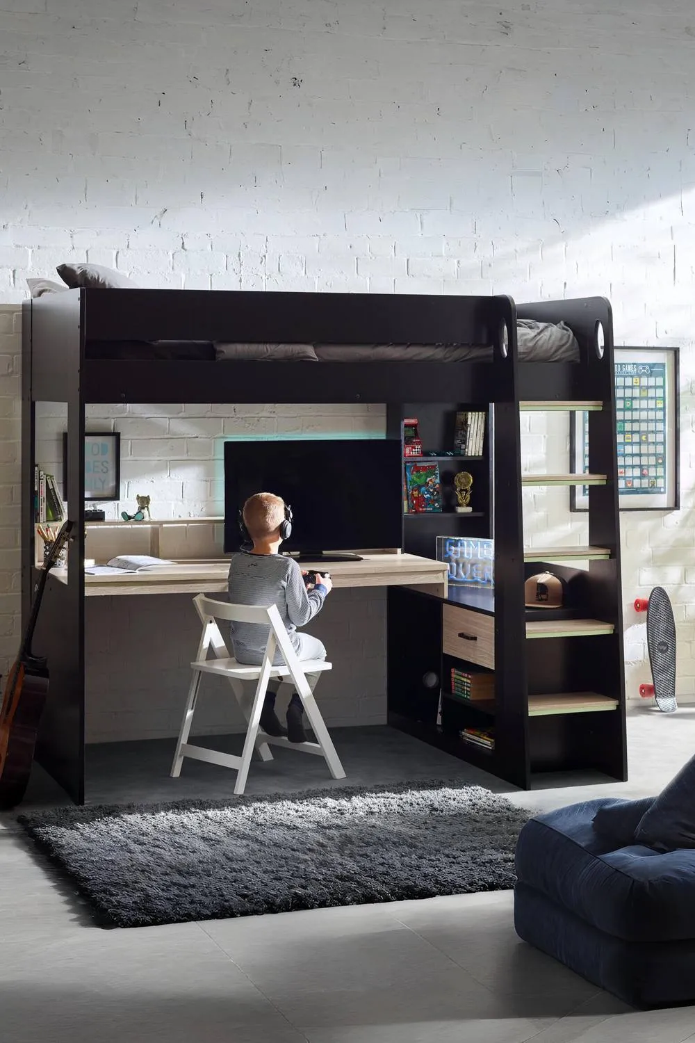 Julian Bowen Blaze Gaming Highsleeper Loft Bed with Desk in Black
