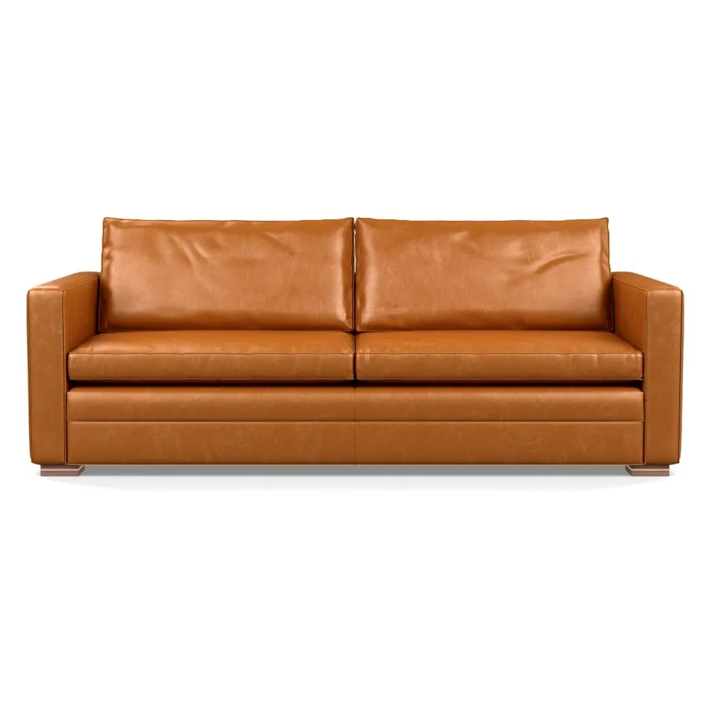 Heal's Palermo 4 Seater Sofa Stonewash Leather Toffee 277 Brass and Walnut Feet 1