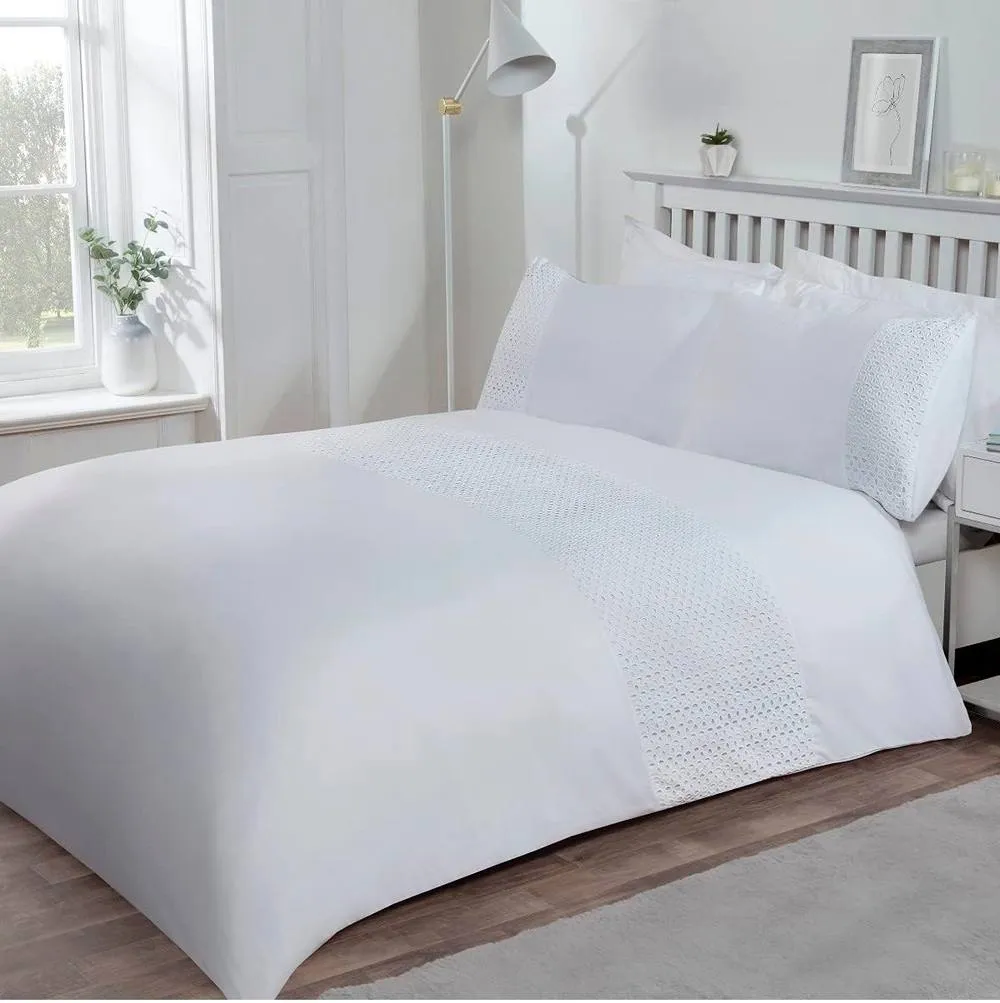 Smart Living Luxury Super Soft Stylish Lace Panel Duvet Cover with Pillowcases in White