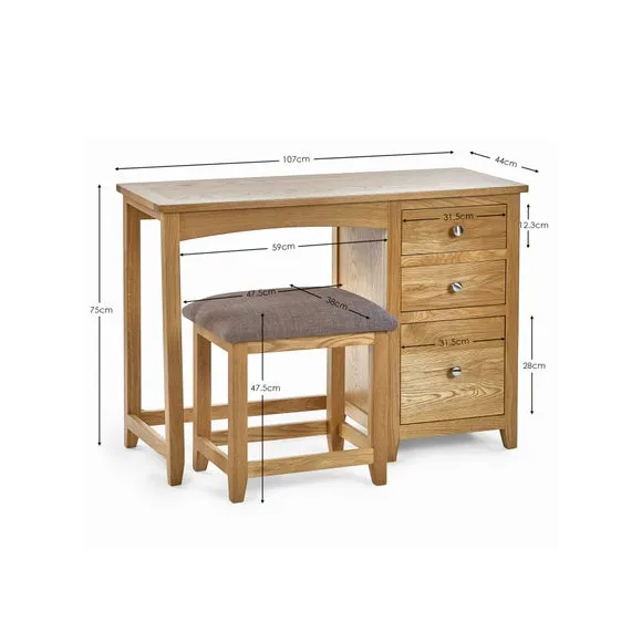 Jenkins Single Dressing Table and Stool, Oak 6
