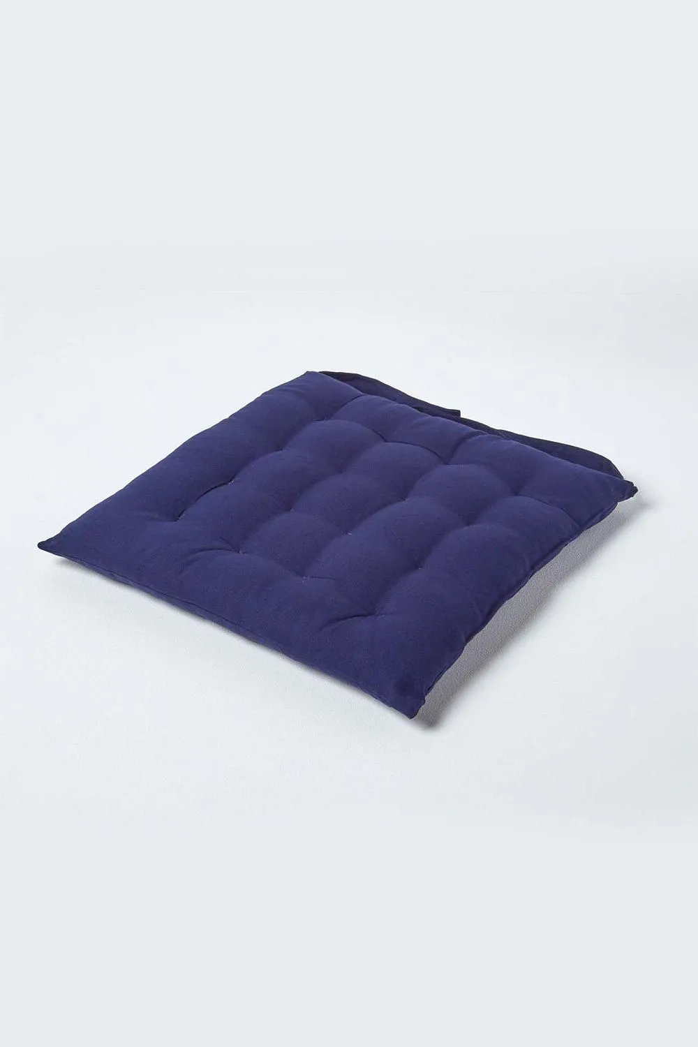 Homescapes Seat Pad Luxury 100% Cotton Indoor Outdoor Garden Cushion, Button Tie, 40cm in Navy 1