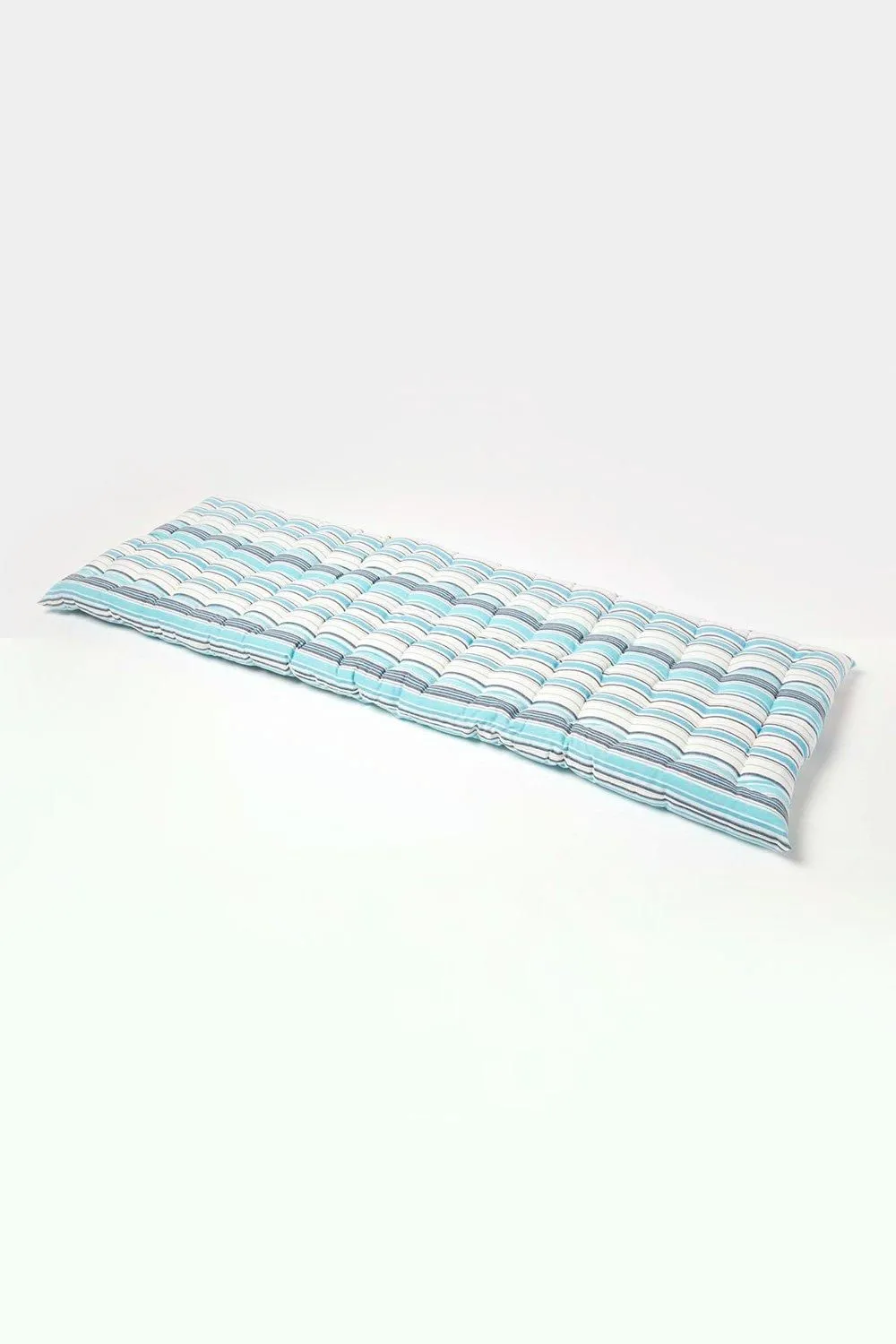 Homescapes Garden Bench Cushion Luxury 3 Seater Cotton Blue Striped Indoor Outdoor Pad
