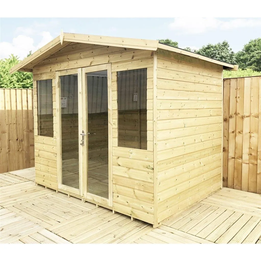 Marlborough 9x12 Pressure Treated Apex Summerhouse with Long Windows & Verandah in Natural 3