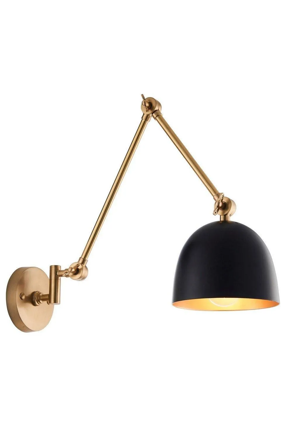 Netlighting Lehal Dome Adjustable Arm Wall Lamp Antique Solid Brass Matt Black in Gold