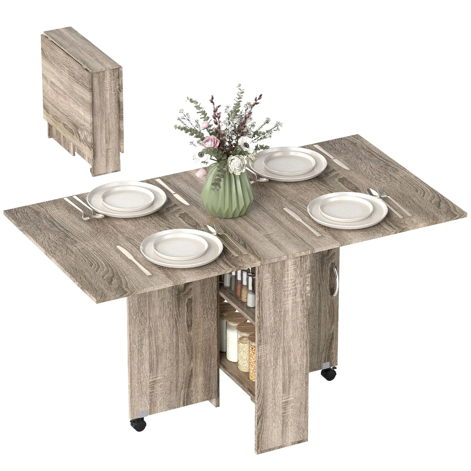 HOMCOM 80-140 cm Folding Dining Table for 4-6 Drop Leaf Table in Grey 2