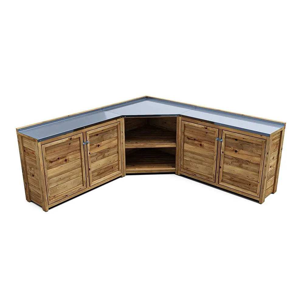 Dunster House Wooden Garden Kitchen Unit J-Configuration W2m x D2m / W7' x D7' in Brown