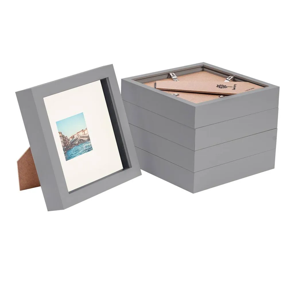 Nicola Spring 3D Box Photo Frames with 2" x 2" Mounts - 6" x 6" - Grey - Pack of 5 in Ivory