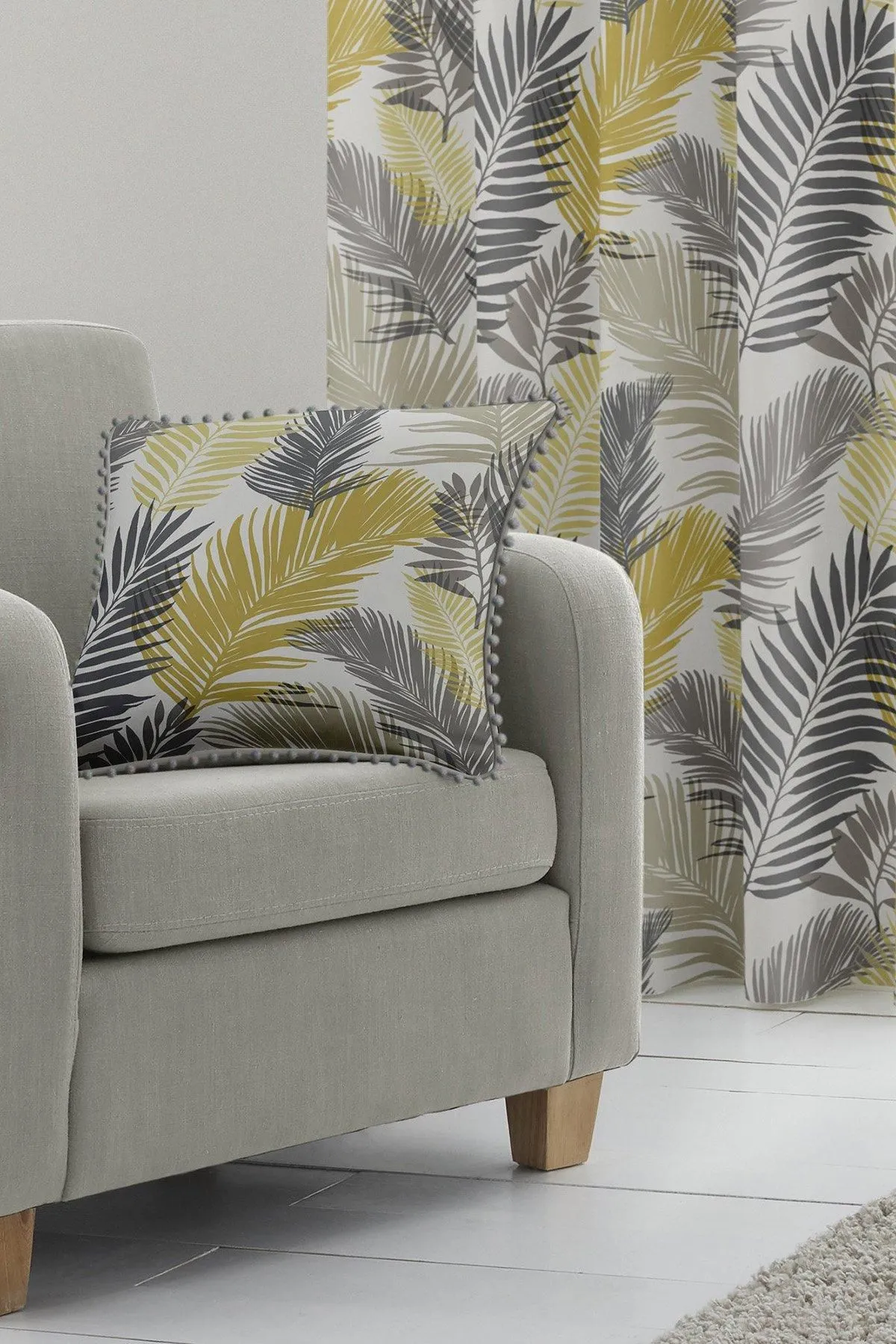 Fusion 'Tropical' Exotic Palm Leaf Print Filled Cushion 100% Cotton in Mustard 3