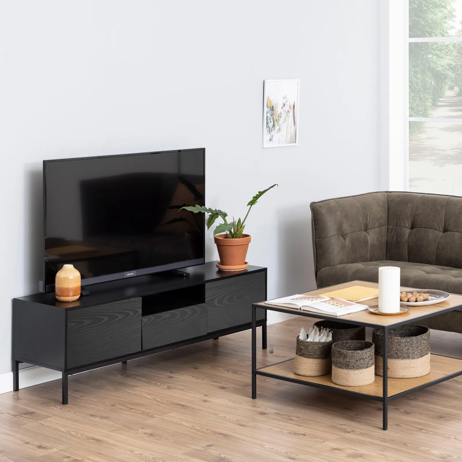 Furniture To Go Seaford 2 Door 1 Drawer TV Unit in Ash Black 5
