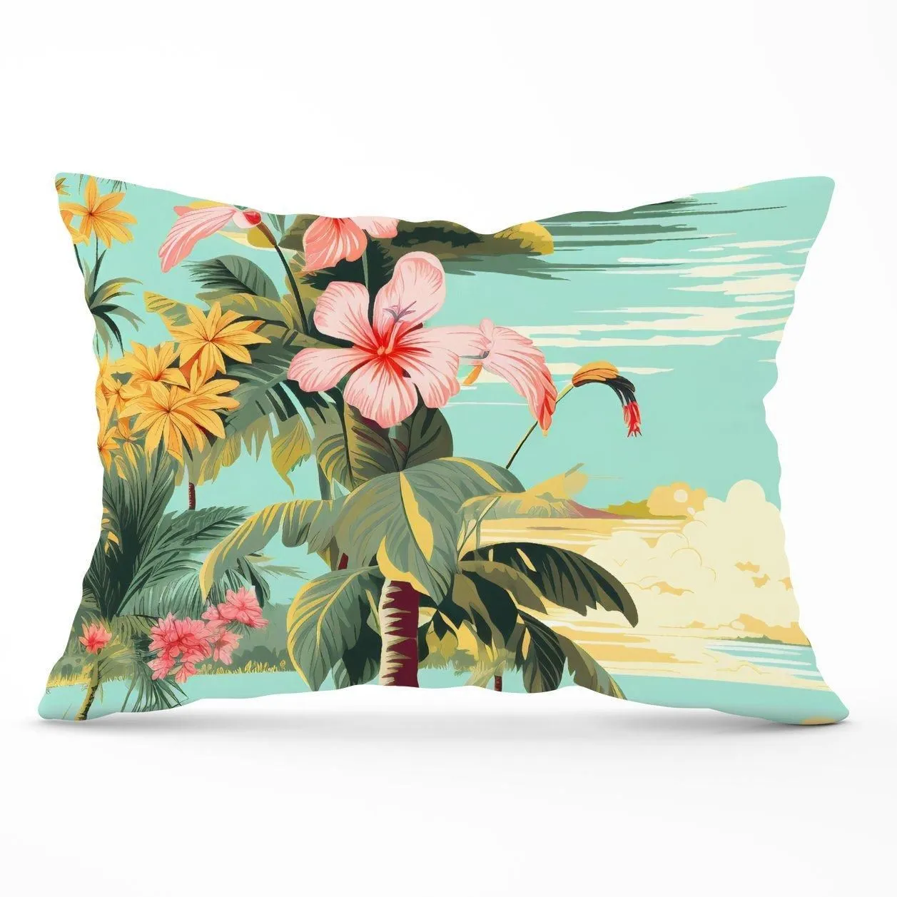 Warren Reed - Designer Palm Trees & Hibiscus Cushions in Green