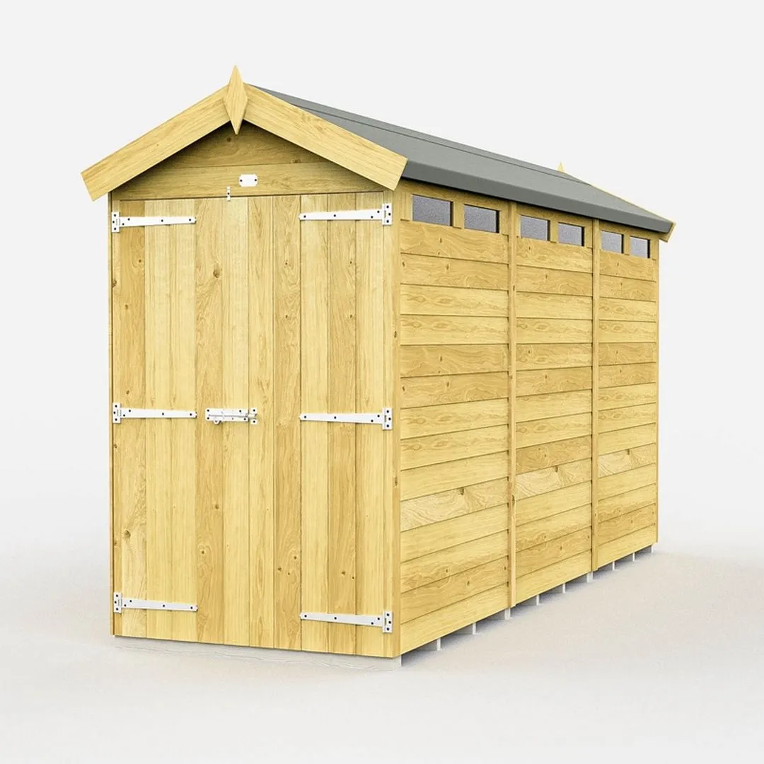 Buttercup Farm 4 x 12 Feet Apex Security Shed - Double Door - L358 x W118 x H217 cm in Brown