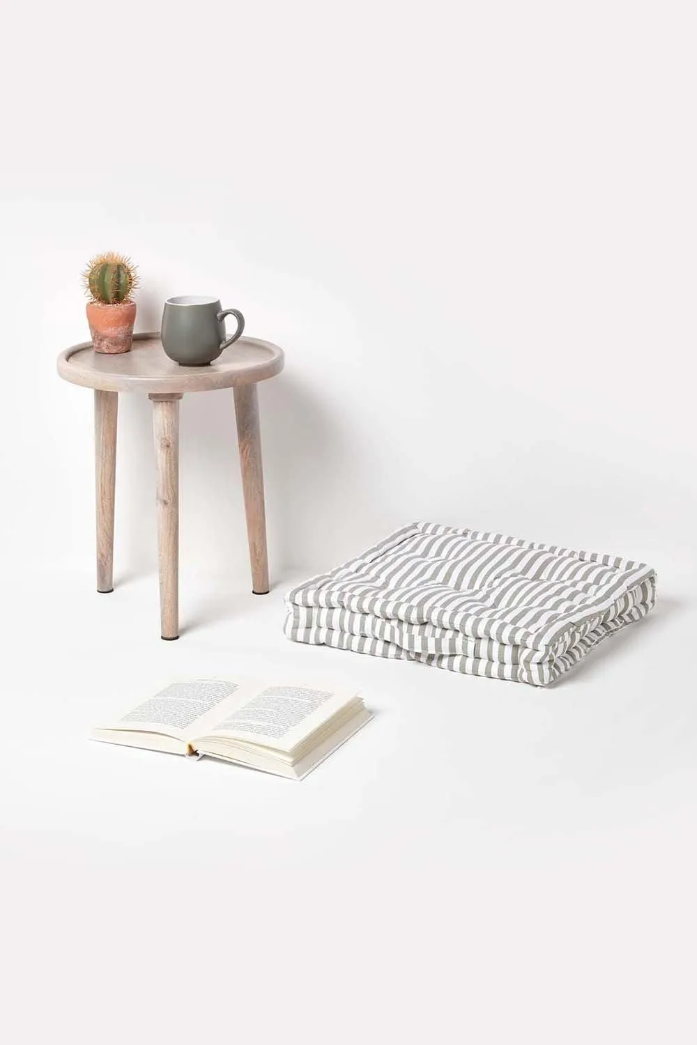 Homescapes Cotton Thin Stripe Floor Cushion in Light Grey 2