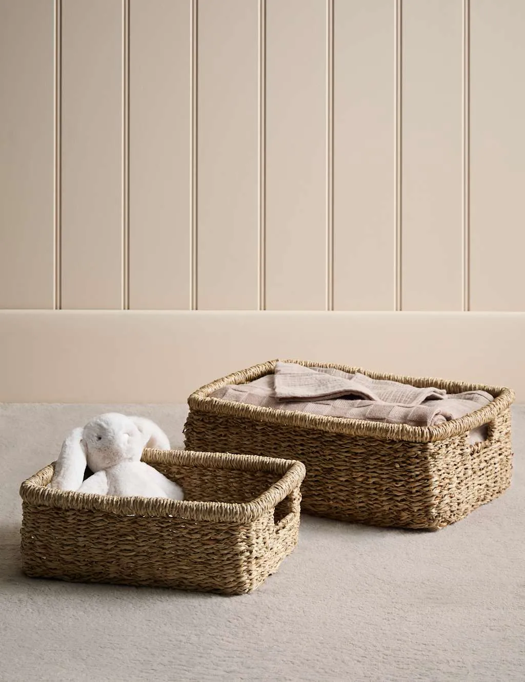 M&S Set of 2 Seagrass Rectangular Baskets Natural