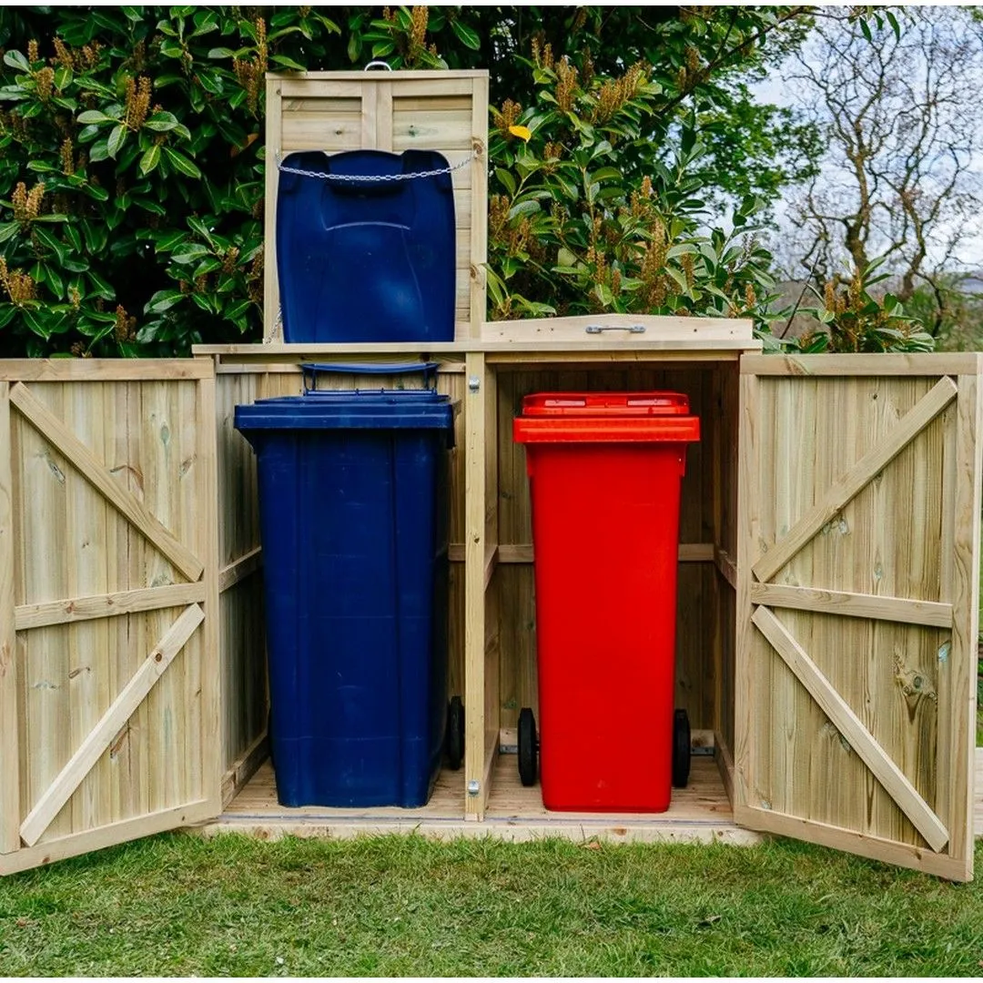Buttercup Farm Shireburn Double Wheelie Bin Store - Fits 2 x 180L or 2 x 240L Bins in Brown 2