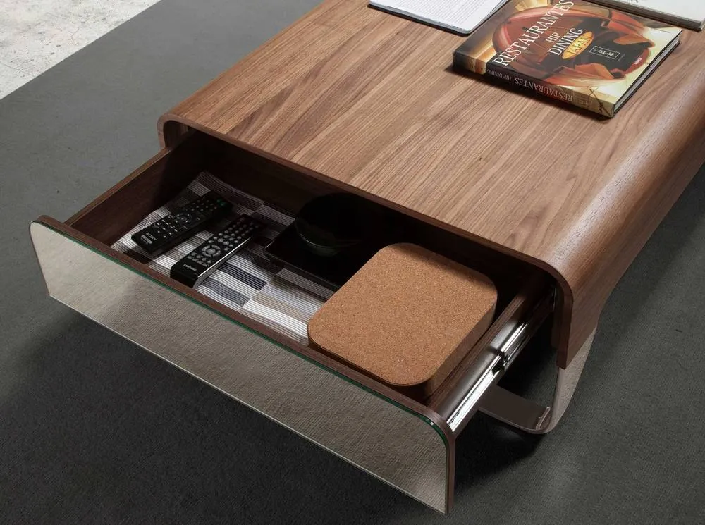 Angel Cerda Rectangular Walnut Coffee Table with Chrome-Plated in Brown 5