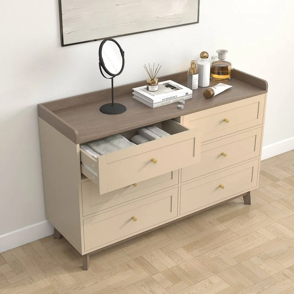 Melody Maison Large Cream & Wood 6 Drawer Chest Of Drawers - Oswin Range 5