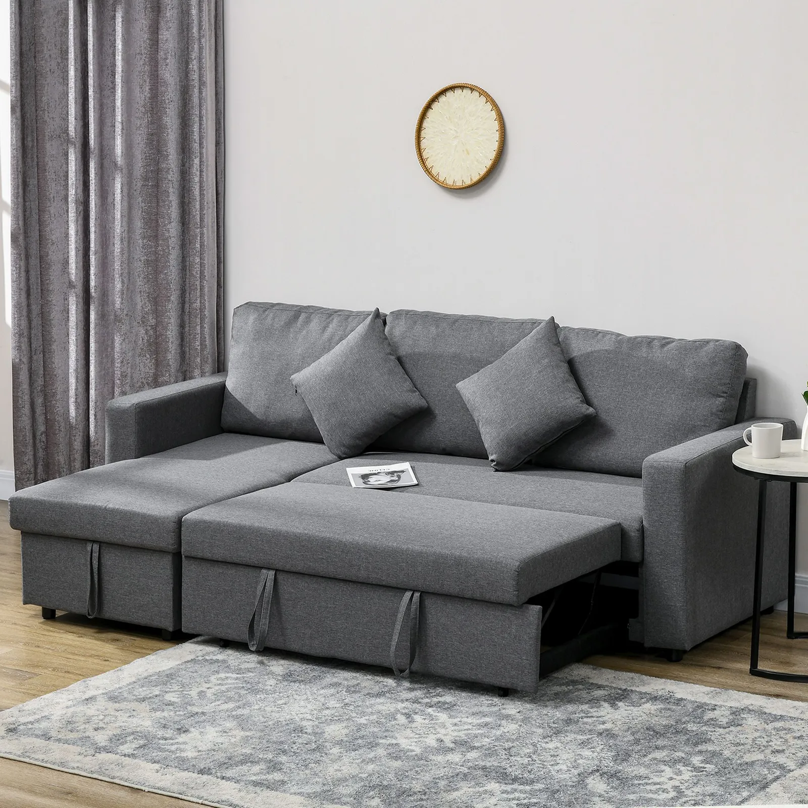 HOMCOM 3 Seater Corner Sofa Bed with Storage Reversible Chaise Dark Grey