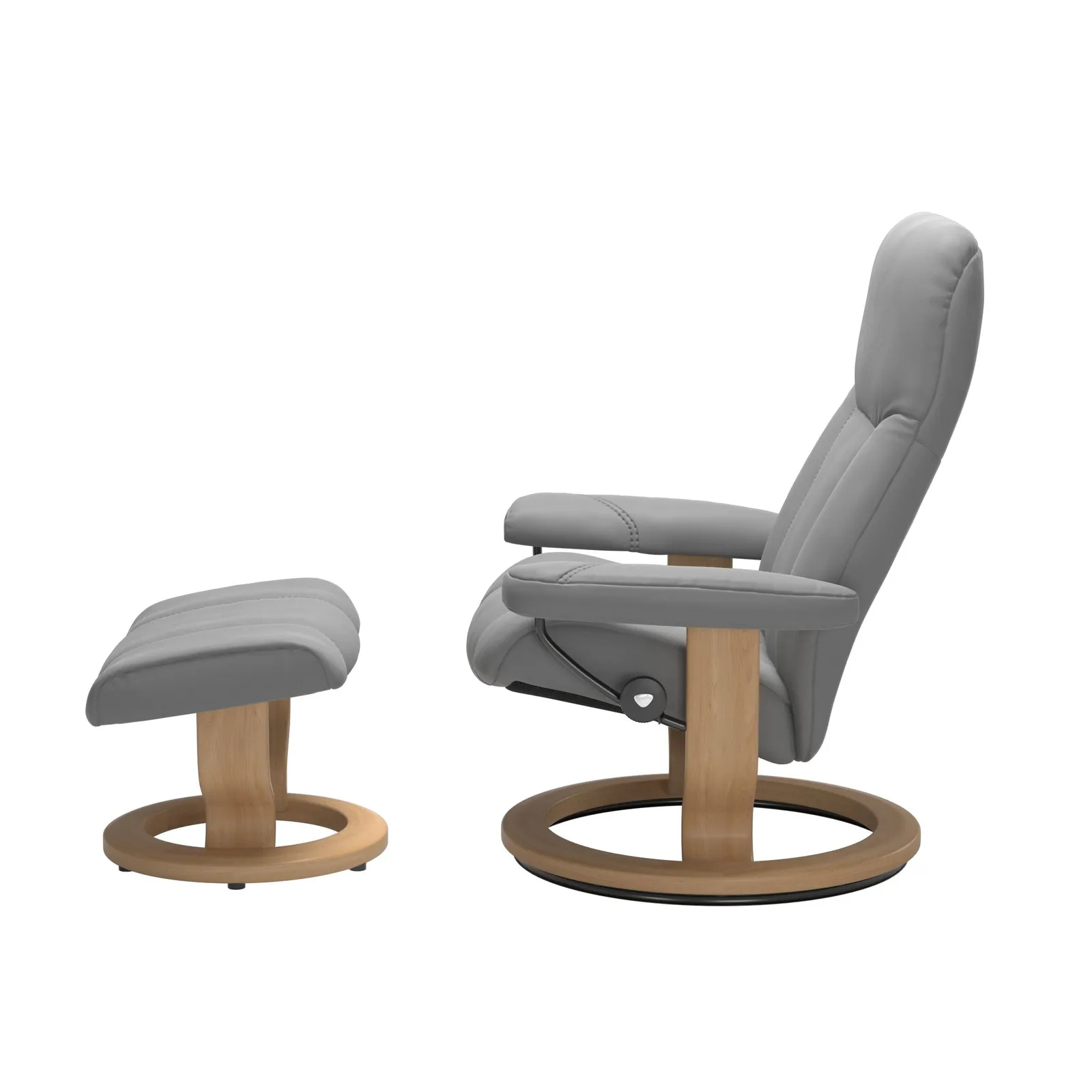 Stressless Consul Medium Recliner Chair & Stool, Grey Leather | Barker & Stonehouse 2
