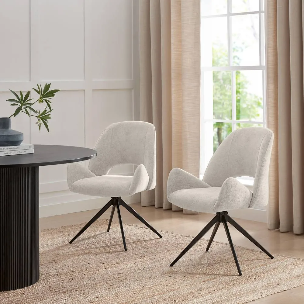 FurnitureboxUK 2x Layla Cream Fabric Swivel Dining Chairs