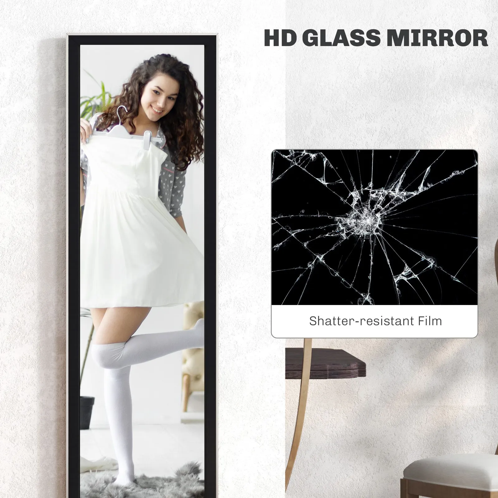 HOMCOM Floor Mirror Wall Mounted Leaning Standing Mirror 37 x 157cm in Black 5
