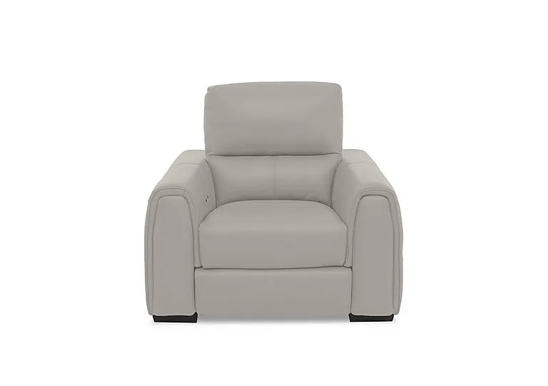 Flex Leather Power Recliner Armchair with Storage Arms - Silver Grey