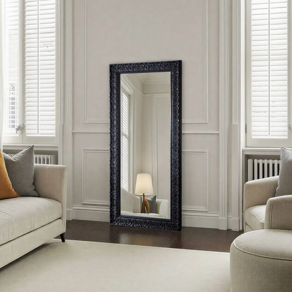 Yearn Mirrors Carved Framed Bevelled Tall Mirror Black 138x62cm 3
