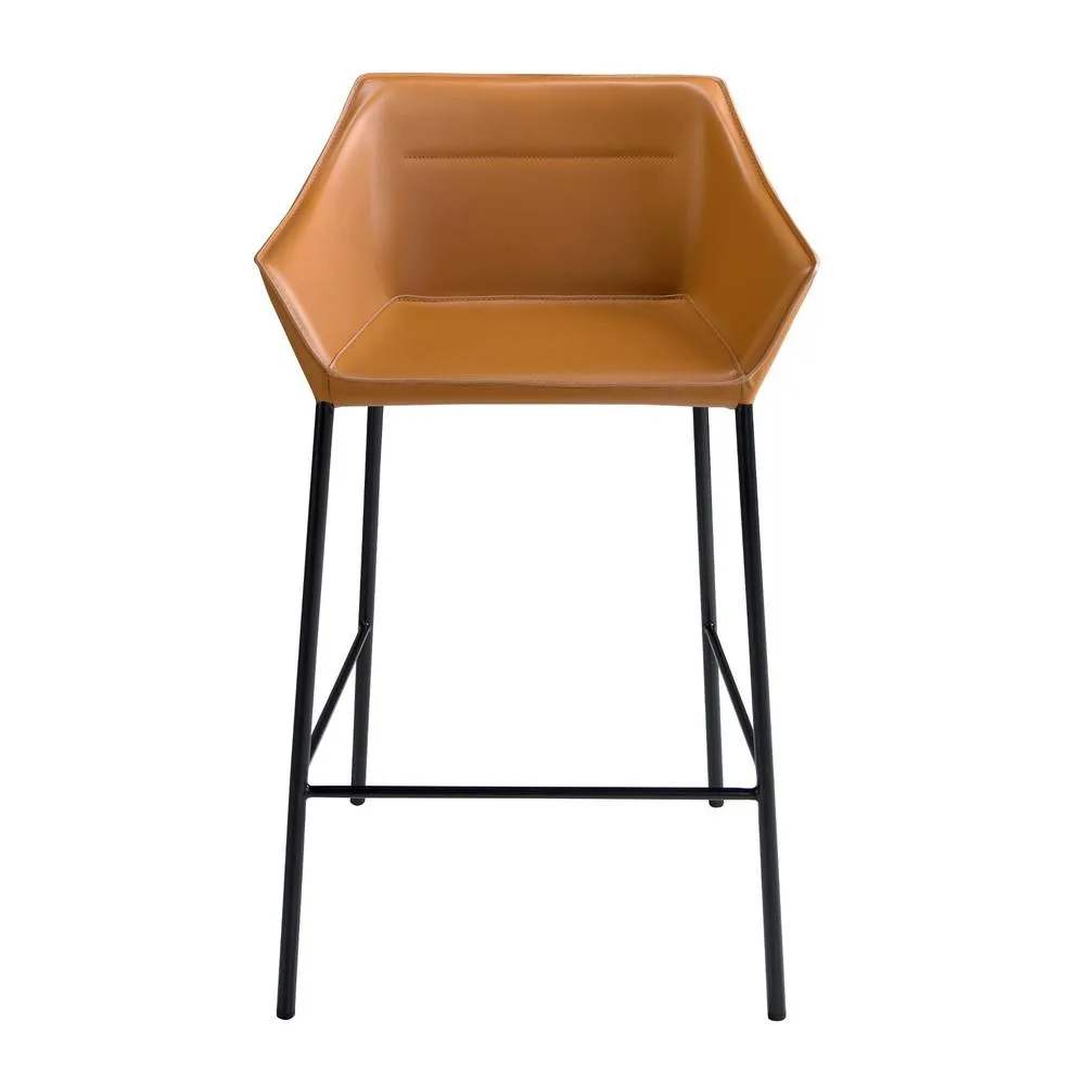 Angel Cerda Kitchen Stool, Brown Leatherette, Matte Black Legs in Tan 2