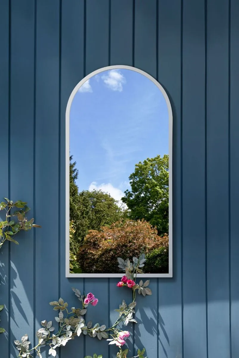 MirrorOutlet White Metal Framed Arched Garden Wall Mirror 47" X 23.5" (120 X 60CM) 2